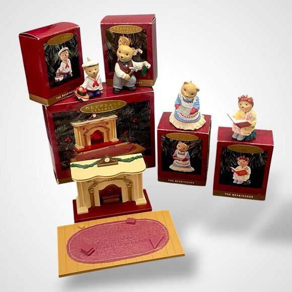 1993 Hallmark Bearingers Ornament Complete Set Fireplace Display Christmas Decor - Picture 10 of 11